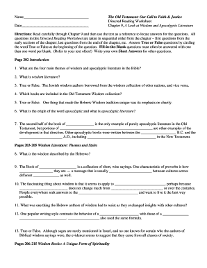 Old Testament Wisdom and Apocalyptic Literature Worksheet
