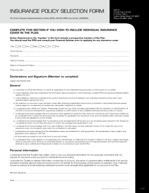 Insurance Policy Selection Form
