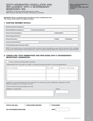 Death Nomination Cancellation Form