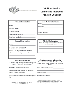 VA Non-Service Connected Improved Pension Checklist
