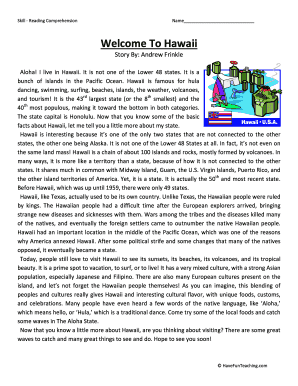 Hawaii Reading Comprehension Worksheet