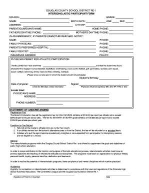Douglas County School District Athletic Participation Form