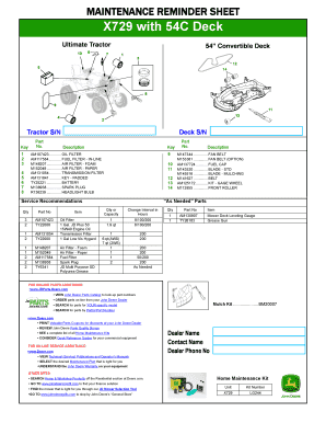 Maintenance Reminder Sheet for Ultimate Tractor 54” Convertible Deck