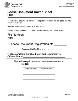 fillable online mhrt qld gov loose document cover sheet form document cover sheet