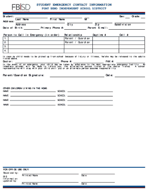 Student Emergency Contact Information Form