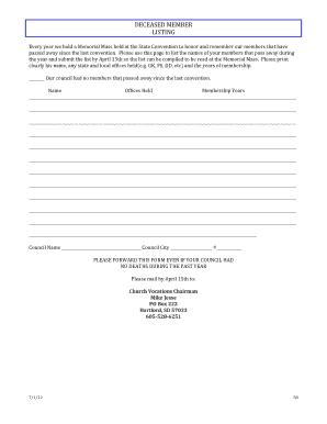 Deceased Member Listing Form