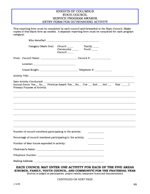 Knights of Columbus Service Program Awards Entry Form