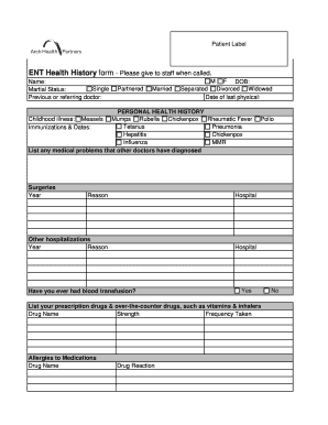 ENT Health History Form