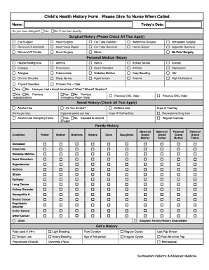 Child’s Health History Form