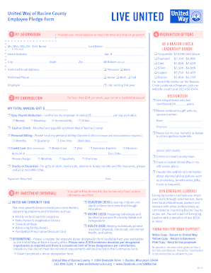United Way Employee Pledge Form