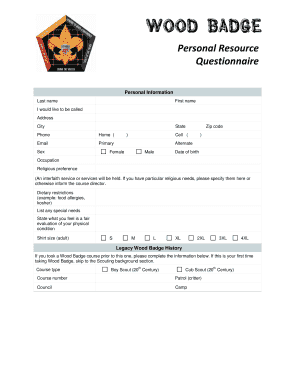 Wood Badge Personal Resource Questionnaire
