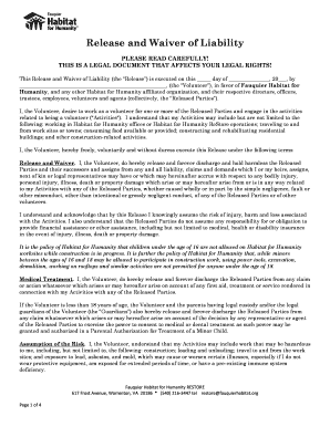 Habitat for Humanity Volunteer Waiver Form