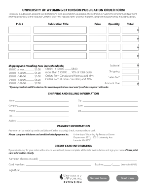 University of Wyoming Extension Publication Order Form