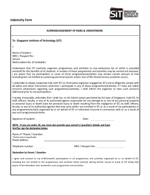 Singapore Institute of Technology Indemnity Form