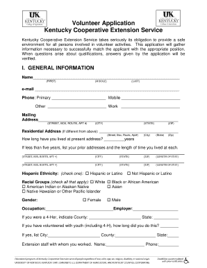 Kentucky Volunteer Application