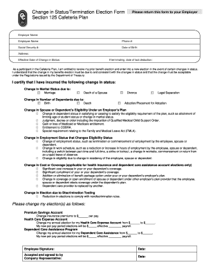 Section 125 Cafeteria Plan Change in Status/Termination Election Form