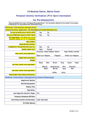 VA PIV Card Pre-Employment Form