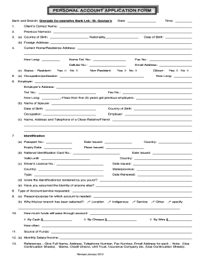 Personal Account Application Form