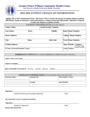 Patient Change of Information Form
