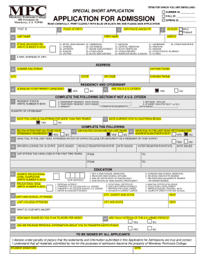 Monterey Peninsula College Application Form
