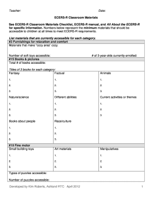 ECERS-R Classroom Materials Checklist