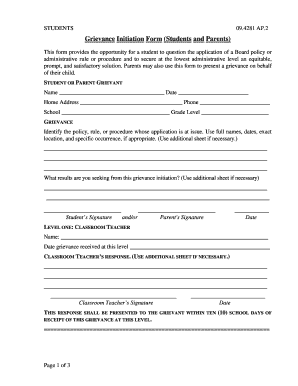 Student Grievance Initiation Form