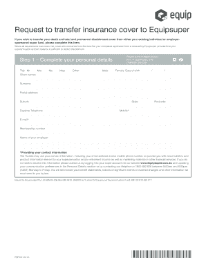 Equipsuper Insurance Cover Transfer Form