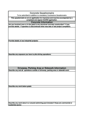 Concrete Contractor Questionnaire