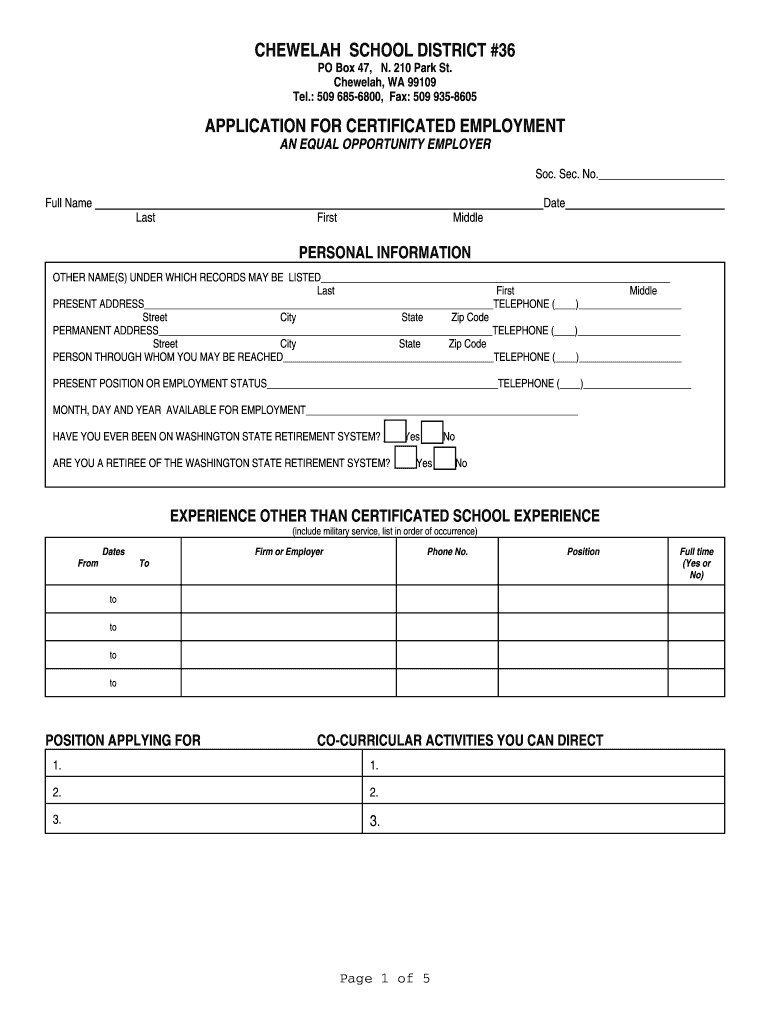 Fillable Online chewelah k12 wa CHEWELAH SCHOOL DISTRICT 36 Fax Email