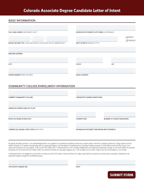 Colorado Community College Transfer Letter of Intent