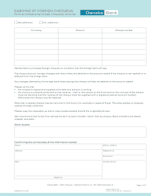 Cashing of Foreign Cheque Form