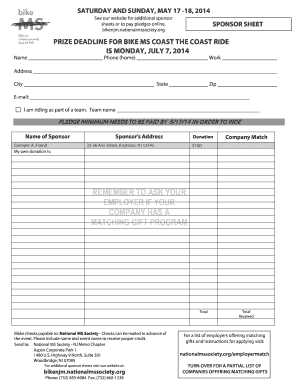 Bike MS Sponsorship Form