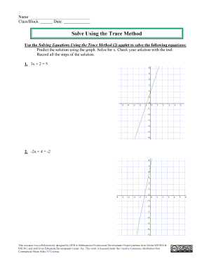 Math Worksheet for Solving Equations Using the Trace Method