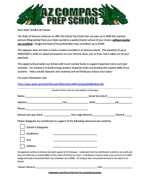Arizona School Tax Credit Donation Form
