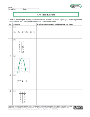 Linear Relationships Worksheet