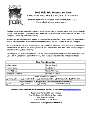 Riverside County Fair Field Trip Reservation Form
