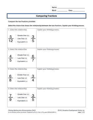 Comparing Fractions Worksheet