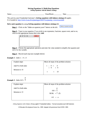 Solving Equations Worksheet