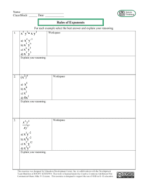 Exponents Worksheet