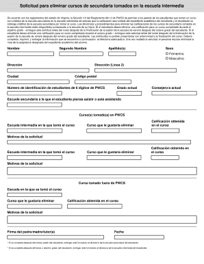 Solicitud para eliminar cursos de secundaria tomados en la escuela intermedia