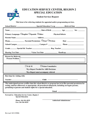 Student Services Request Form