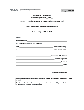 ERASMUS Placement Confirmation Letter