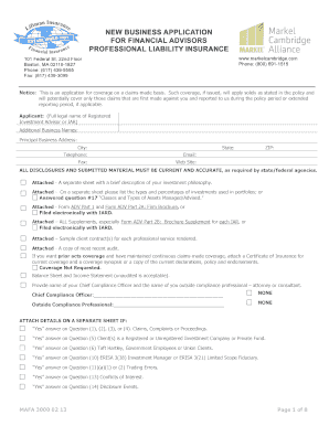 Investment Advisor Professional Liability Application