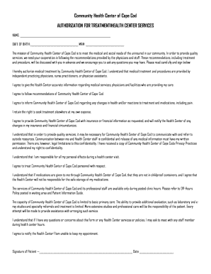 Authorization for Treatment at Community Health Center of Cape Cod