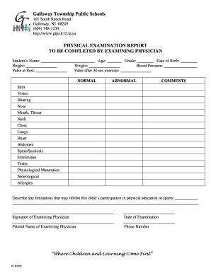 Physical Examination Report for Students