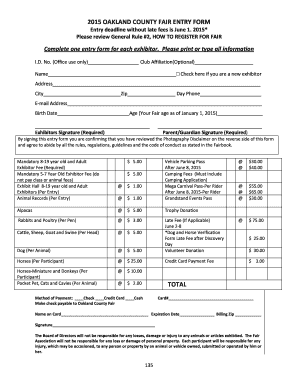 2015 Oakland County Fair Entry Form