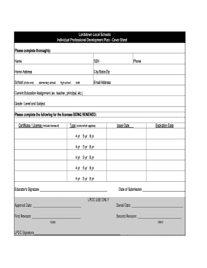 Individual Professional Development Plan Cover Sheet