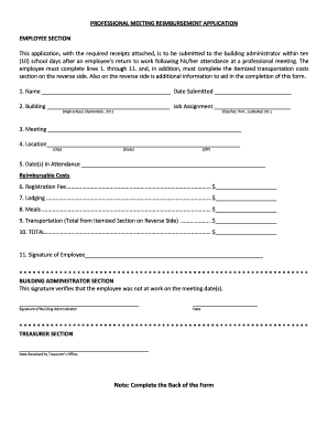 Professional Meeting Reimbursement Application