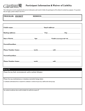 Participant Information & Waiver of Liability