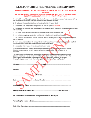 Llandow Circuit Signing On Declaration
